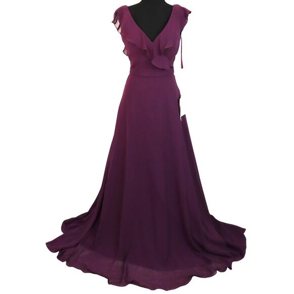 NWT Morilee Eggplant Purple Dress Gown Long Maxi Ruffle Flutter Chiffon 0 Formal - Picture 1 of 9